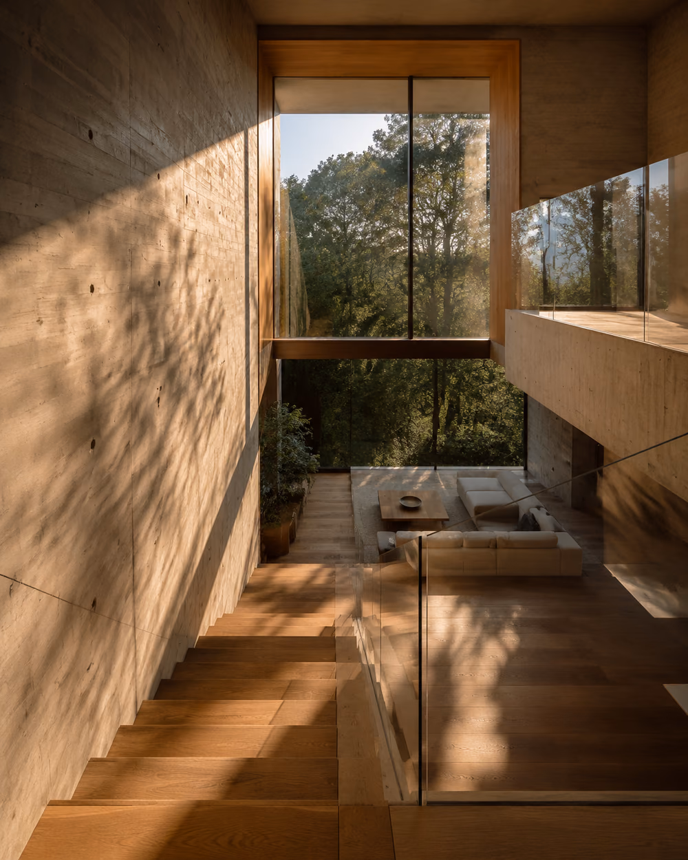 Beton, ahşap ve suyun buluştuğu modern mekân
